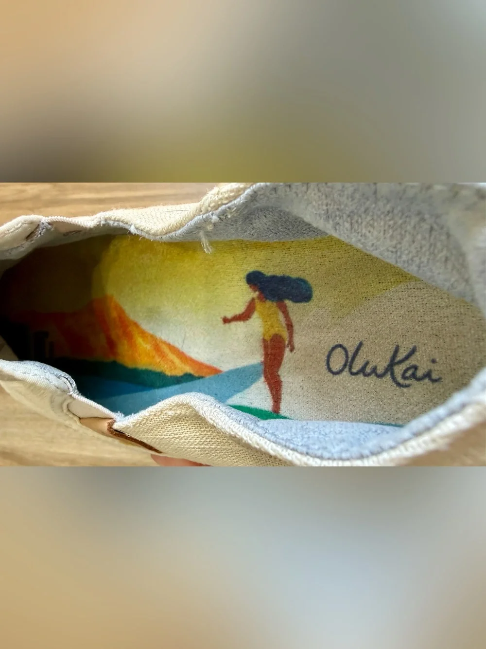 OluKai Kaula Pa‘a Kapa Natural Linen Espadrille Slip-On Shoes Size 8